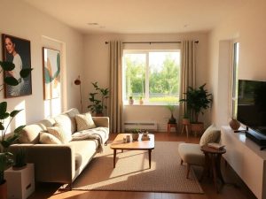 Cameră de zi modernă și primitoare, perfectă pentru acasă.